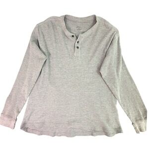 Womens Long Sleeve Henley Shirt Gray Waffle Knit XL Cotton Polyester Hii/Lo